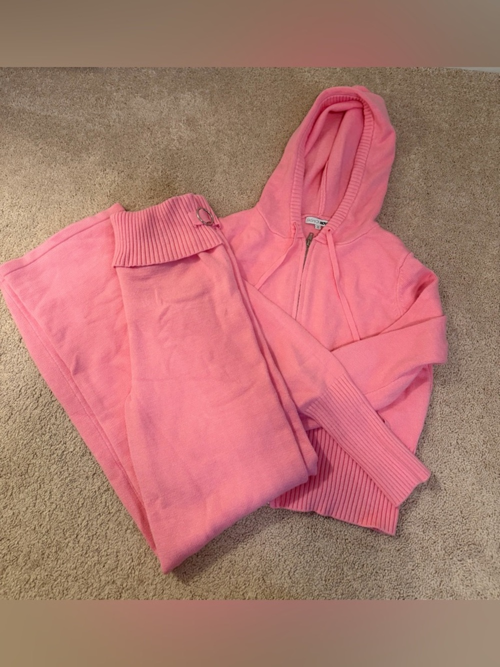 Pink Knit Hoodie and Pants Set